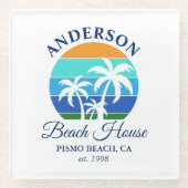 Familienname Beach House Sun Palm Trees Glasuntersetzer (Vorderseite)