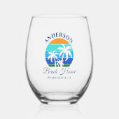 Familienname Beach House Sun Palm Trees Weinglas Ohne Stiel (Vorderseite)