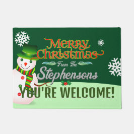 Familienname bei Snowman GREEN Willkommen Fußmatte