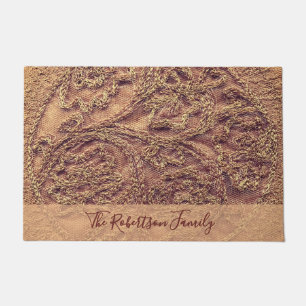 Familienname Boho Floral Retro Stauborange Benutze Fußmatte