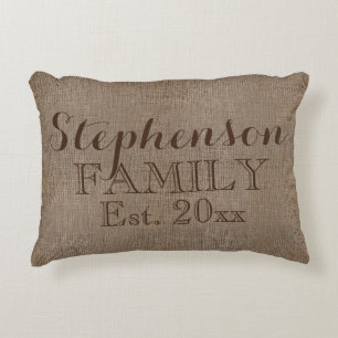 Familienname Burlap Rustic Dekokissen