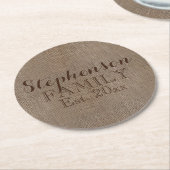 Familienname Burlap Rustic Runder Pappuntersetzer (Angewinkelt)