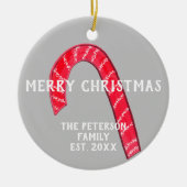 Familienname Candy Cane Weihnachtsbaum Reversible Keramik Ornament (Vorne)