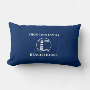 Familienname Classic Nautical Lighthouse Navy Blue Lendenkissen