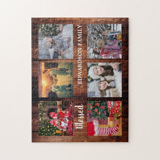 Familienname Collage Familienname rustikal Puzzle (Vertikal)