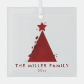 Familienname | Datum | Roter Weihnachtsbaum Ornament Aus Glas (Vorderseite)