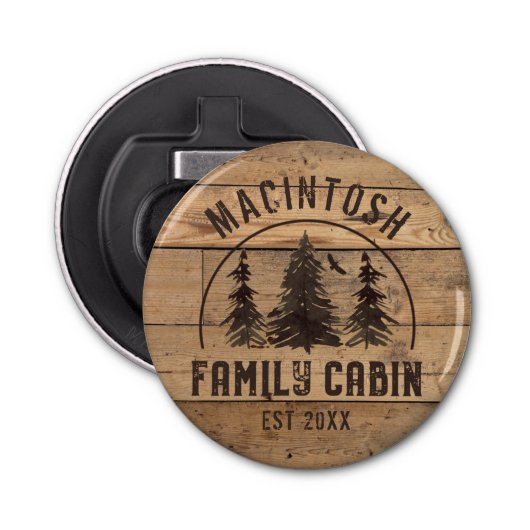 Familienname der Kabine Rustikale Waldbäume Flaschenöffner (Vorderseite)
