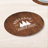 Familienname der Kabine Rustikaler Wald Runder Pappuntersetzer (Angewinkelt)