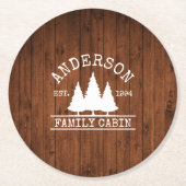 Familienname der Kabine Rustikaler Wald Runder Pappuntersetzer (Vorderseite)