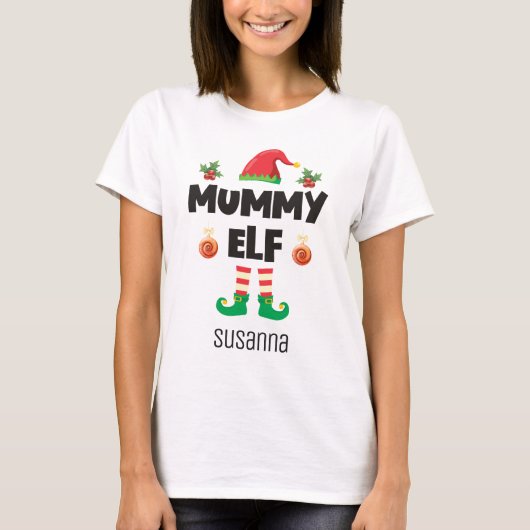 Familienname der Mama Elf, passend zu Weihnachten T-Shirt (Vorderseite)
