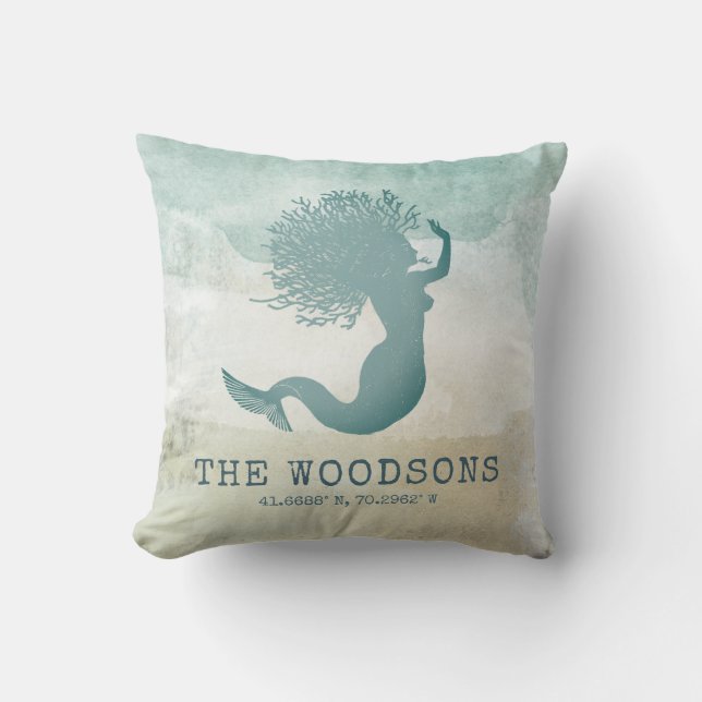 Familienname des Beach House Nautical Custom Coord Kissen (Vorderseite)