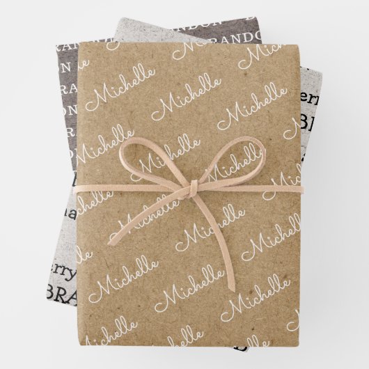 Familienname Einfacher Weihnachtsurlaub Craft Geschenkpapier Set (Beispiel)