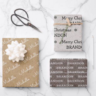 Familienname Einfacher Weihnachtsurlaub Craft Geschenkpapier Set