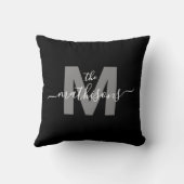 Familienname Elegante Schwarz-weiße Monogramm Kissen (Rückseite)