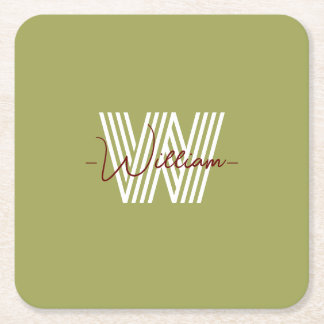 Familienname Farbige, natürliche Oliven-grüne Mono Rechteckiger Pappuntersetzer