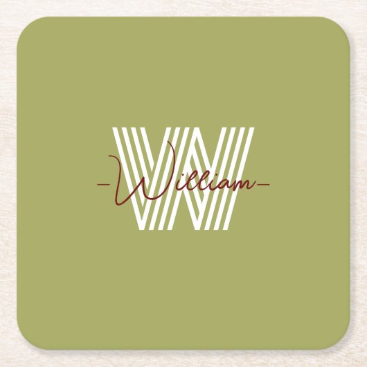 Familienname Farbige, natürliche Oliven-grüne Mono Rechteckiger Pappuntersetzer (Vorderseite)