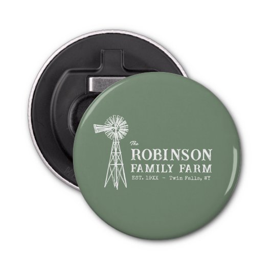 Familienname Farm Rustic Windmill Sage Green Flaschenöffner (Vorderseite)