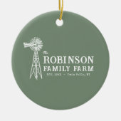 Familienname Farm Rustic Windmill Sage Green Keramik Ornament (Vorne)