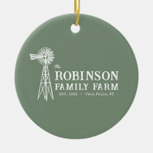 Familienname Farm Rustic Windmill Sage Green Keramik Ornament (Vorne)