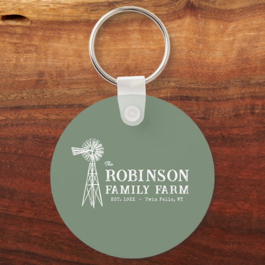Familienname Farm Rustic Windmill Sage Green Schlüsselanhänger (Vorderseite)