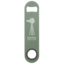 Familienname Farm Rustic Windmill Sage Green Speed Flaschenöffner