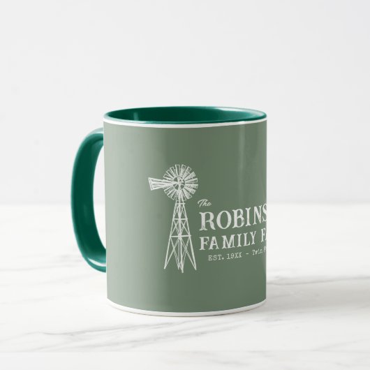 Familienname Farm Rustic Windmill Sage Green Tasse (Vorderseite Links)