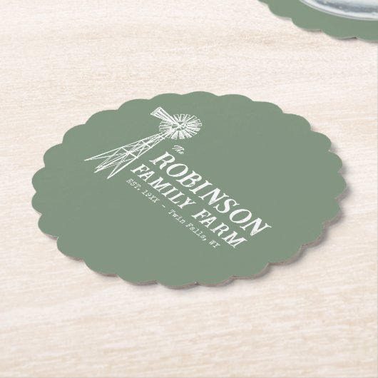 Familienname Farm Rustic Windmill Sage Green Untersetzer (angewinkelt)