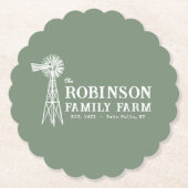 Familienname Farm Rustic Windmill Sage Green Untersetzer (Vorderseite)