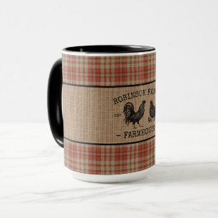 Familienname Farmhaus Vintage Rot Kariert Jute Gro Tasse
