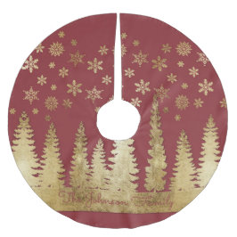 Familienname-Feiertags-Gold und rotes Polyester Weihnachtsbaumdecke