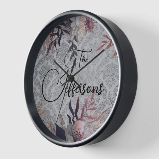 Familienname Floral Damask Uhr (Winkel)