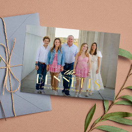 Familienname FOIL Moderne Elegante Holiday Foto Ka Folien Feiertagskarte