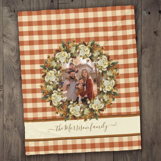 Familienname + Foto Buffalo Karo Fall Floral Fleecedecke