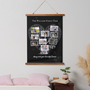 Familienname Foto-Collage   Familienbaum Herz Wandteppich Mit Holzrahmen