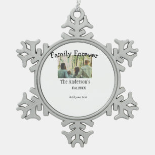 Familienname Foto Jahr rustikale Vintage Ferien hi Schneeflocken Zinn-Ornament