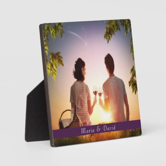 Familienname Foto lila Monogramm Fotoplatte (Vorderseite)