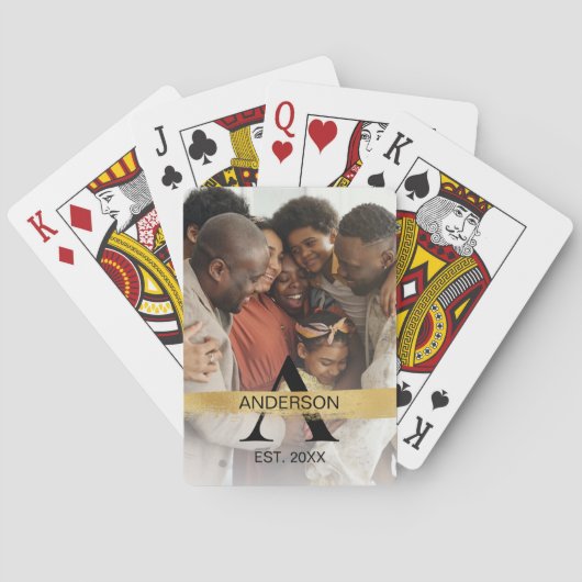 Familienname Foto Mit Monogramm Gold Spielkarten (Rückseite)