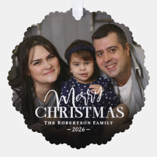 Familienname Foto-Overlay Frohe Weihnachten  Ornament Karte