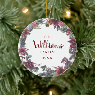 Familienname Foto Weihnachten Floral Festlich Keramik Ornament