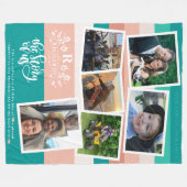 Familienname FotoCollage | Aquamarin und rosa Fleecedecke (Vorderseite (Horizontal))
