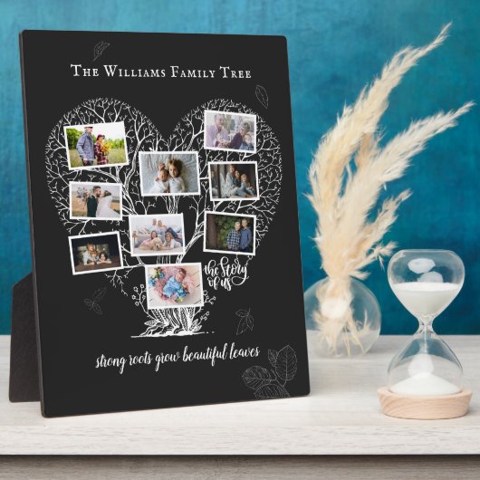 Familienname FotoCollage | Familienbaumherz Fotoplatte (Seite)
