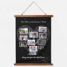 Familienname FotoCollage | Familienbaumherz Wandteppich Mit Holzrahmen