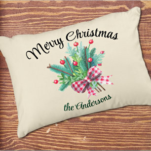 Familienname, Frohe Weihnachten Bouquet 16x12 Dekokissen