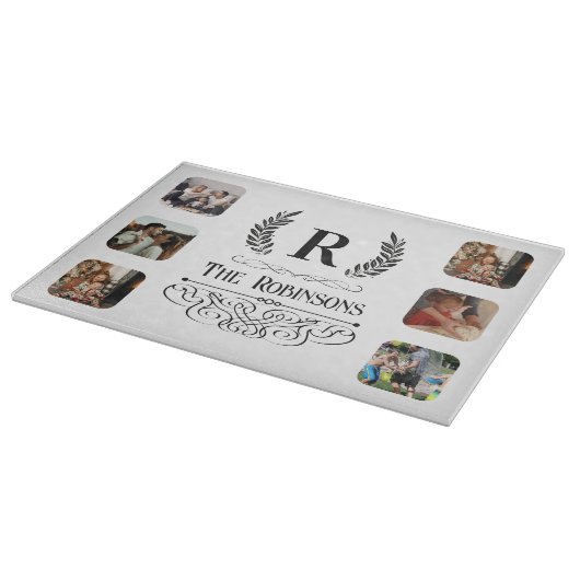 Familienname für Fotocollage und Mit Monogramm Son Schneidebrett (Ecke)