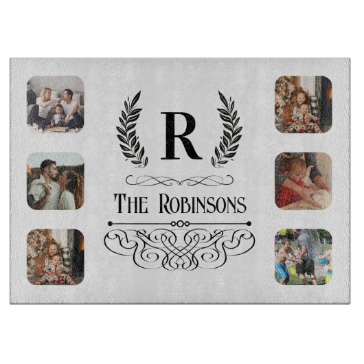 Familienname für Fotocollage und Mit Monogramm Son Schneidebrett (Vorderseite)