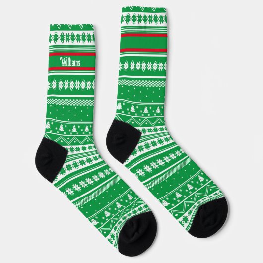 Familienname Green Nordic Sweater Weihnachtsmuster Socken (Rechts)