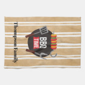 Familienname GRILLEN Zeit Moderne Bildstreifen Geschirrtuch (Horizontal)