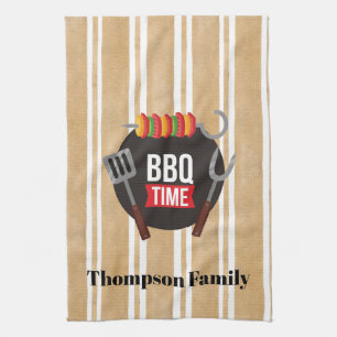 Familienname GRILLEN Zeit Moderne Bildstreifen Geschirrtuch