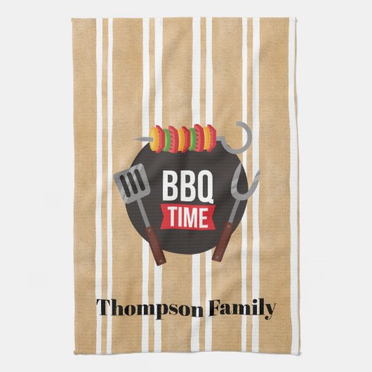 Familienname GRILLEN Zeit Moderne Bildstreifen Geschirrtuch (Vertikal)