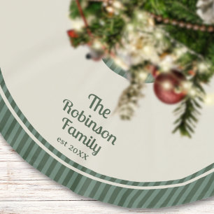 Familienname Grün Gestreift Polyester Weihnachtsbaumdecke